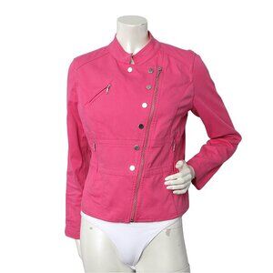 Bianca Nygård Pink Spring Moto Jacket Denim Lightweight Stretch Asymmetrical